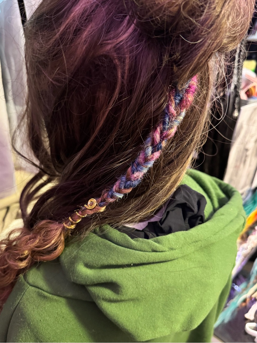 Boho Braided Hair Wrap Extension in Pink & Blue